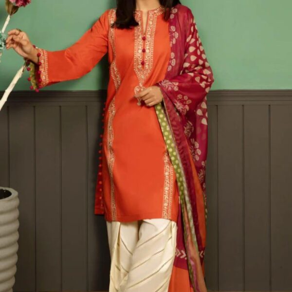 3 Pcs Women's Unstitched Embroidered Suit