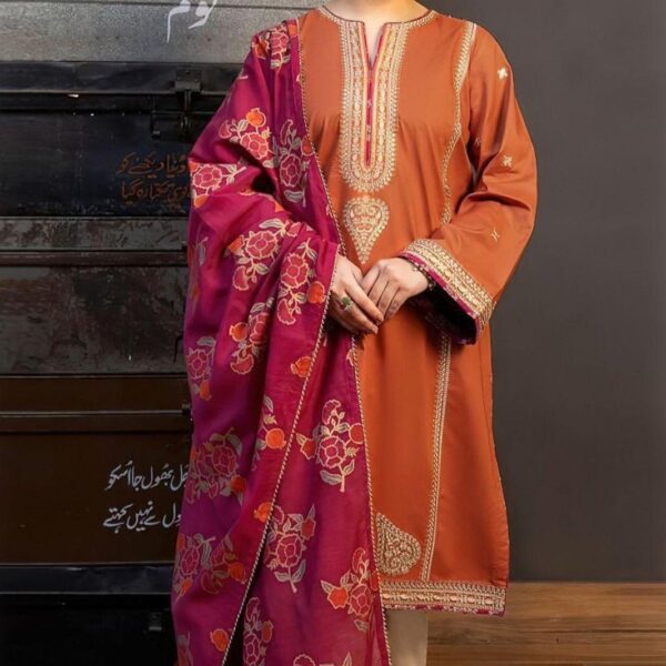 3 Pcs Women's Unstitched Embroidered Suit