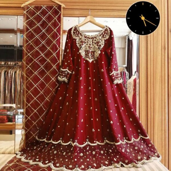 3 Pcs Women's Stitched Shamoz Silk Embroidered Maxi